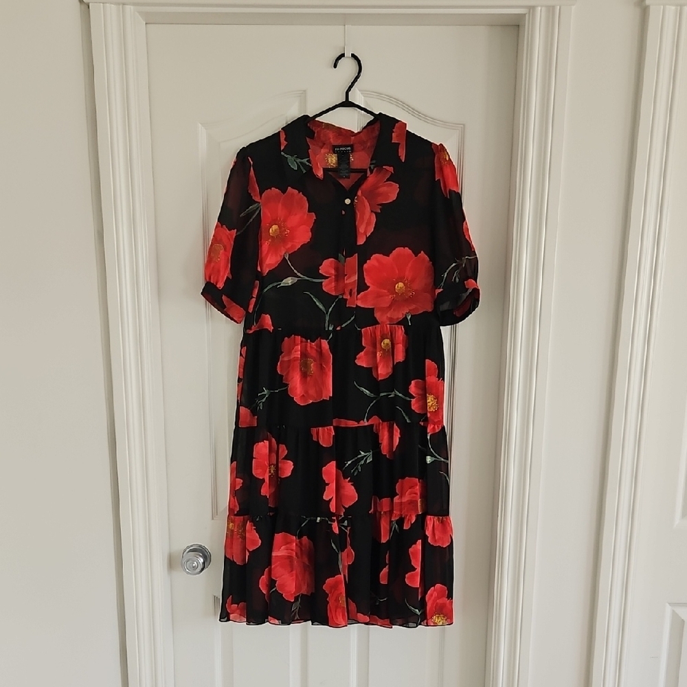 Floral Black and Red Dress